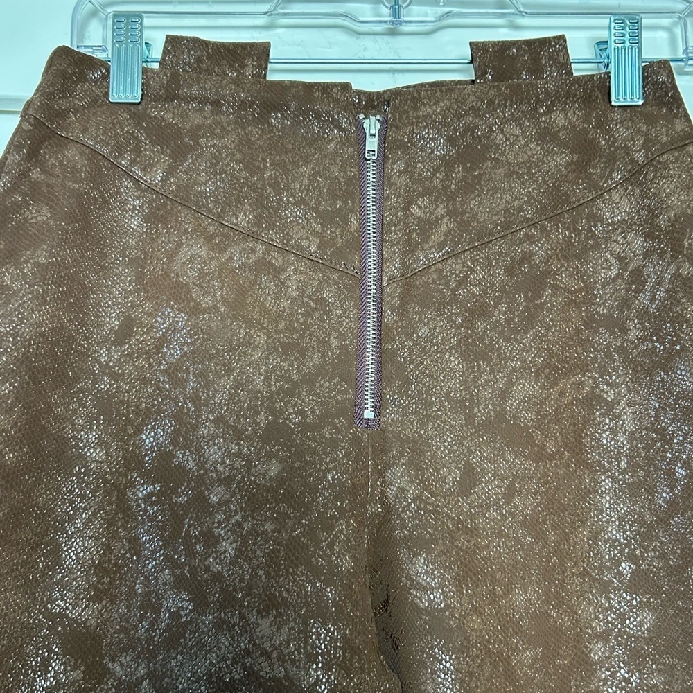 Brown High Waist Shiny Flare Pants - Picture 4 of 9